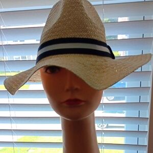 Ralph Lauren Tan Straw Hat with Navy and White Band